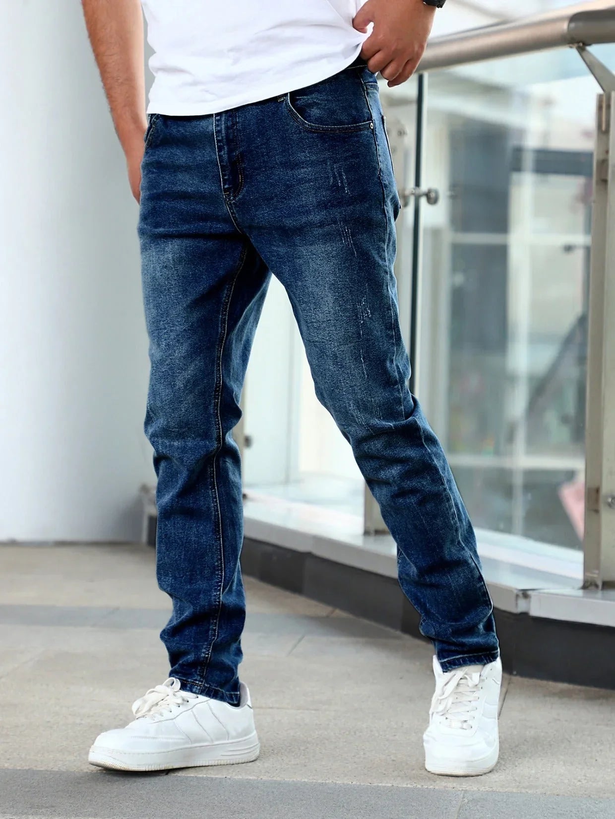 Slim Fit Stretch Men's Youth Blue Casual Pants - VAleG