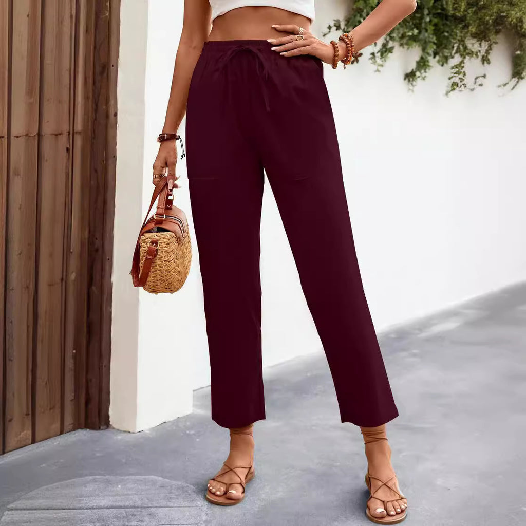 Pantaloni casual larghi con coulisse stringate da donna