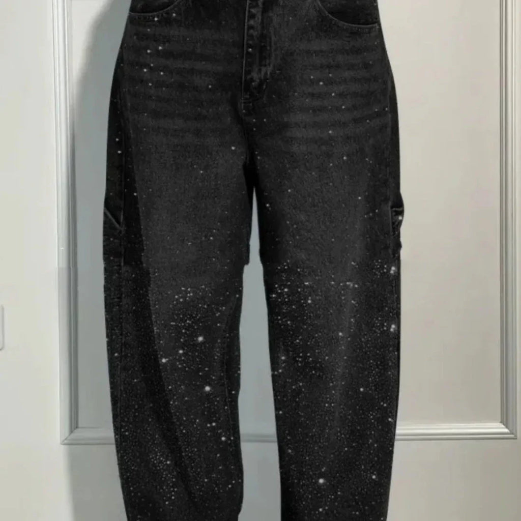 Ins Shiny Straight Jeans With Pockets Fashion Loose Wide-leg Pants For Women Street-style Trousers - VAleG