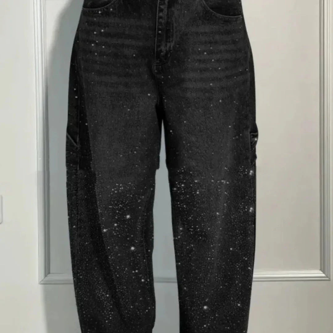 Ins Shiny Straight Jeans With Pockets Fashion Loose Wide-leg Pants For Women Street-style Trousers - VAleG