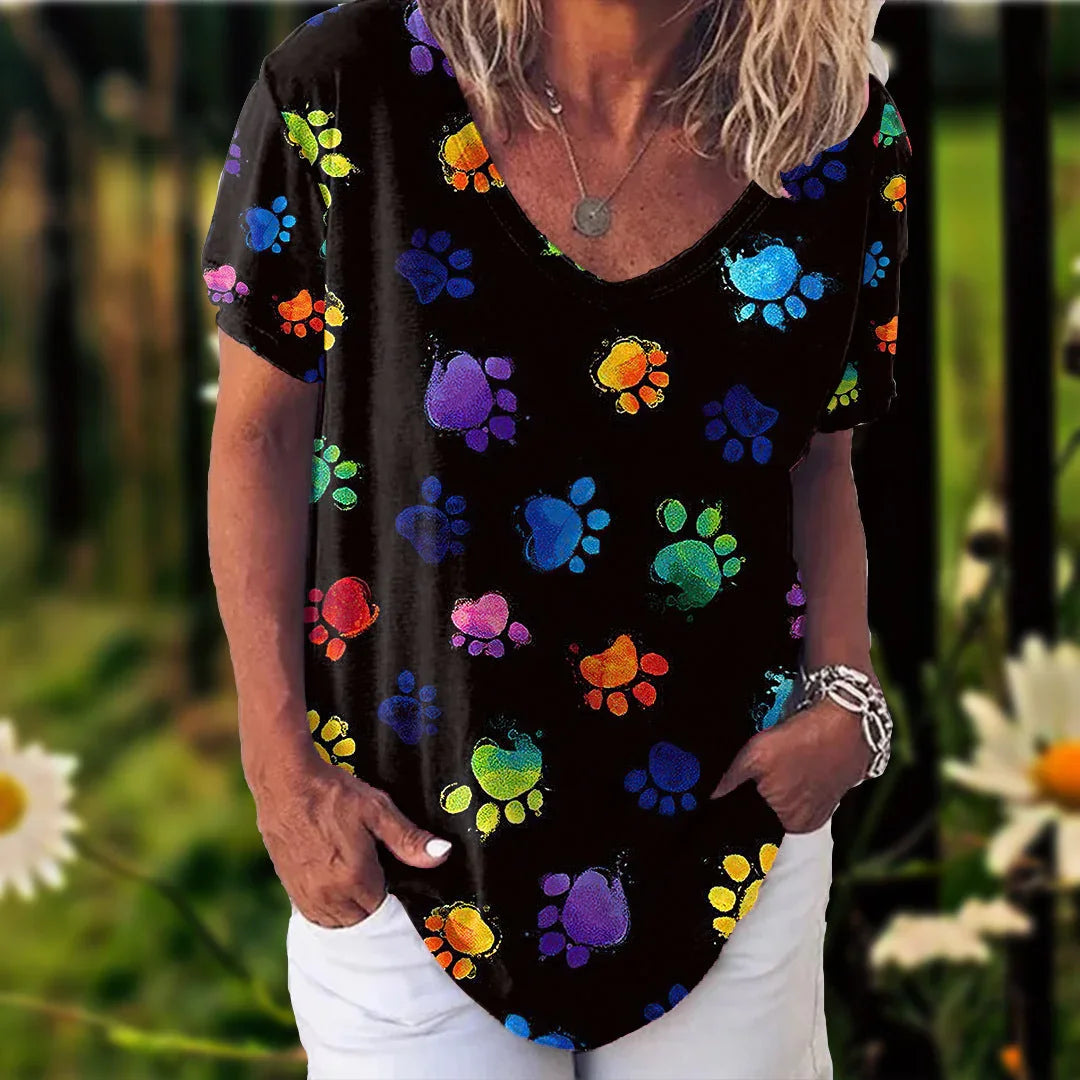 3D Printed Short Sleeve T-shirt Women's Casual Half V-neck T-shirt - VAleG