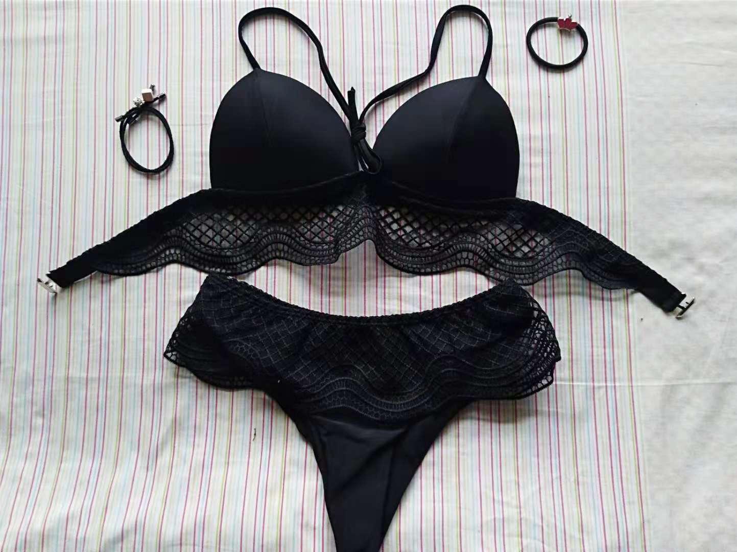 Sexy Solid Color Swimsuit Small Chest Gathered Backless Split Swimsuit - VAleG