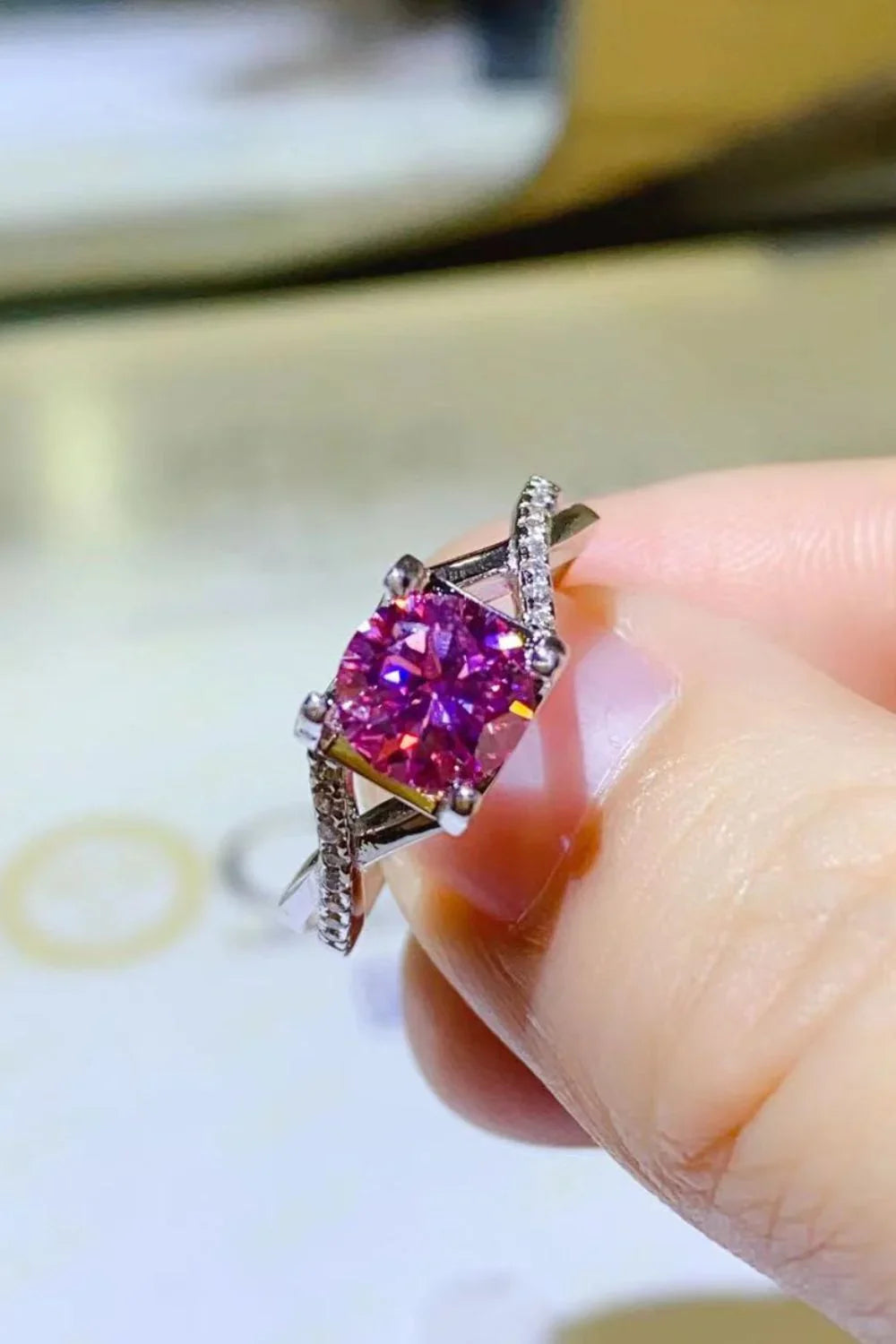 1 Carat Moissanite Crisscross 925 Sterling Silver Ring - VAleG