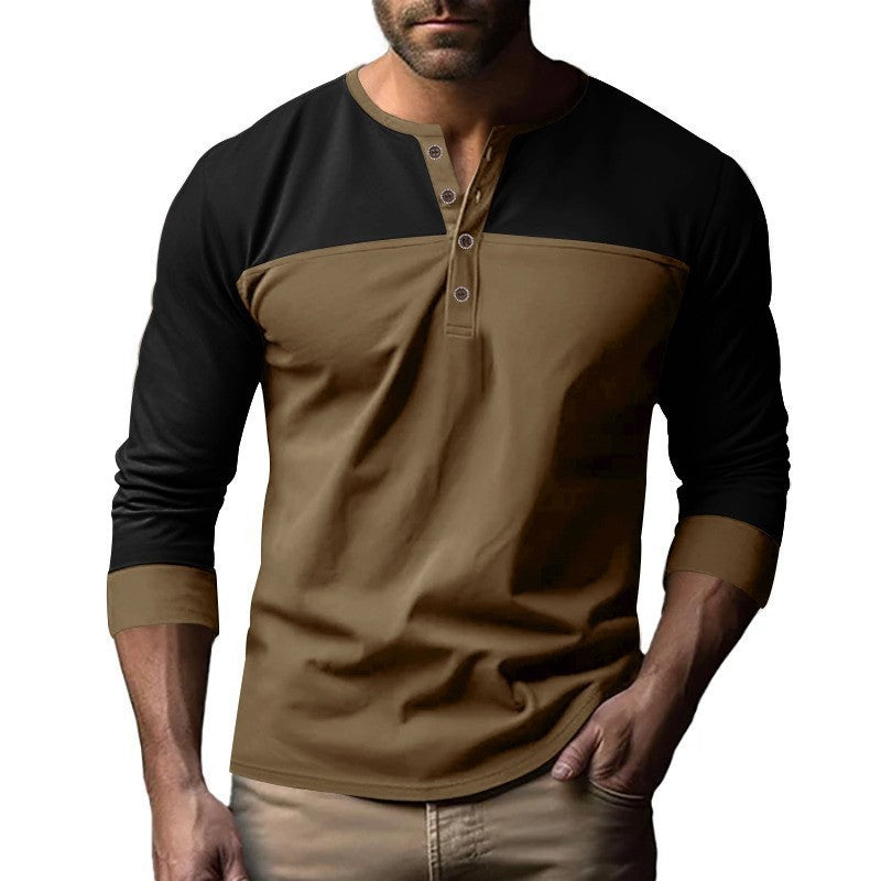 Maglia casual retrò alla moda a maniche lunghe con colletto alla coreana abbinato ai colori