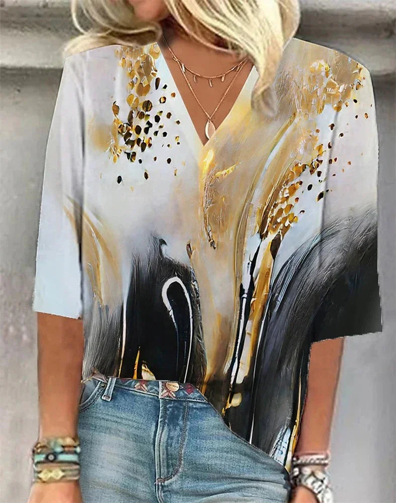 Cross-border Amazon Clothing 3D Printed V-neck Pullover Leisure Cropped POD Customization - VAleG