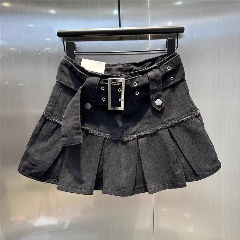 Retro Light Blue Sweet Girl Pleated Denim Skirt Small Slim A- Line Skirt - VAleG