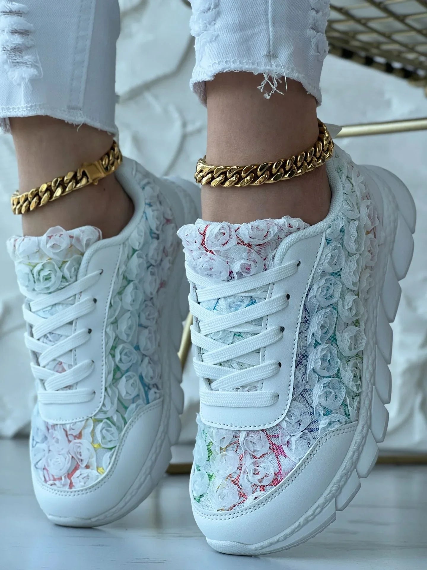 Three-dimensional Rose Mesh Casual Sneaker - VAleG