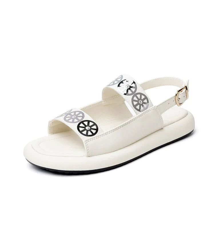Women's Leather Velcro Flat Sandals - VAleG