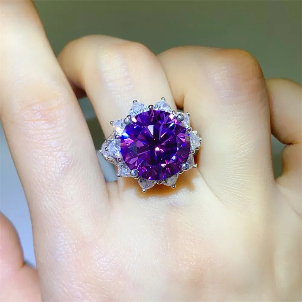 10 Carat Moissanite 925 Sterling Silver Flower Shape Ring - VAleG