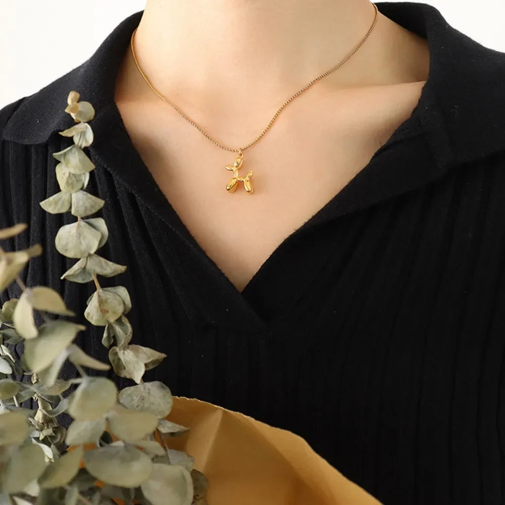18K Gold-Plated Titanium Steel Puppy Shape Pendant Necklace - VAleG