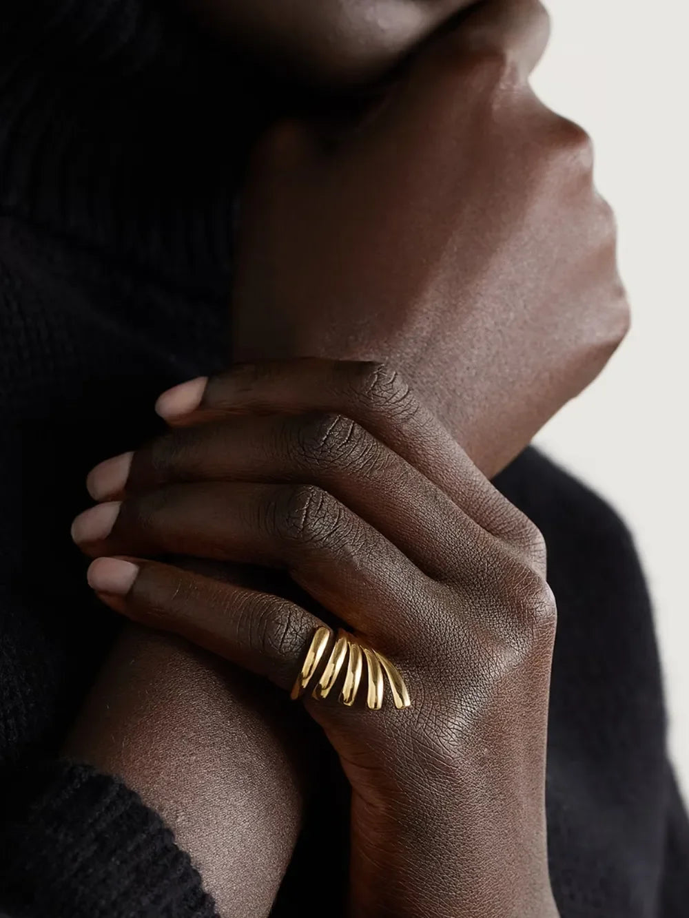 18K Gold-Plated Stainless Steel Irregular Lines Open Ring - VAleG