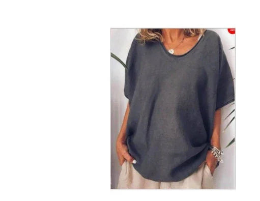 Cotton And Linen Solid Color Short-sleeved T-shirt Women's Casual Coat - VAleG