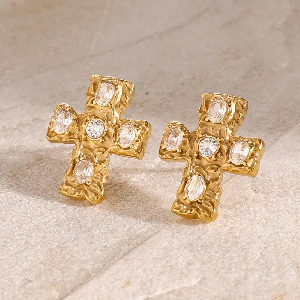 18K Gold-Plated Zircon Cross Earrings - VAleG