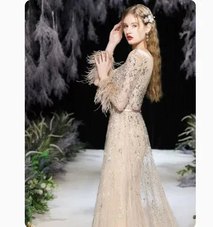 Heavy Industry Nailed Beaded Diamond-encrusted Evening Dress Hostess Long Style - VAleG