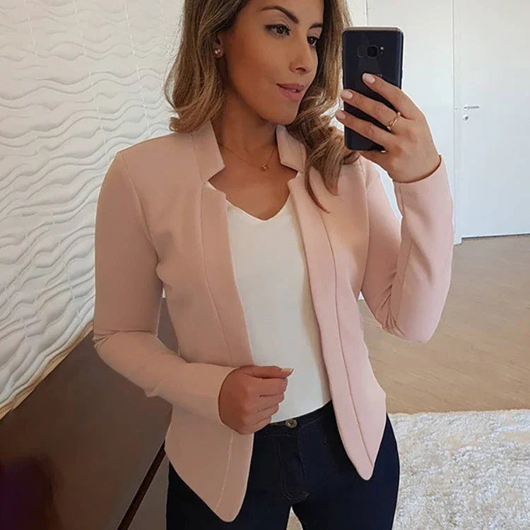 Small Suit Long Sleeve Solid Color Cardigan Coat Top - VAleG