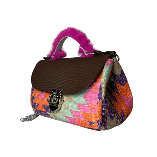 Mini Miura Fantasia Multicolor & Marrone - Borsa Tracolla Pelle Made in Italy