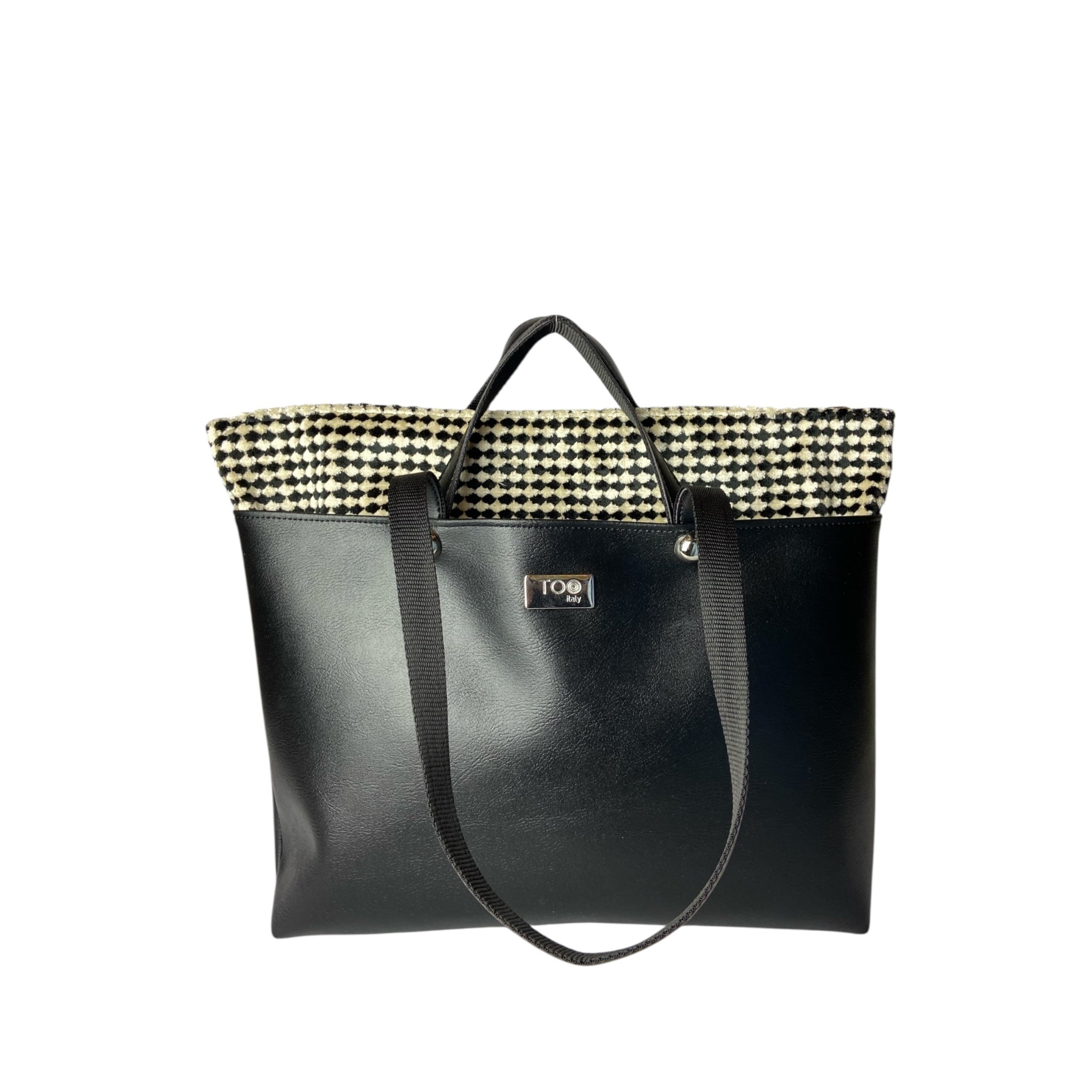 Shopper Black & Pied de Poule TOOitaly - Borsa Donna Pelle Italiana a Mano e Spalla