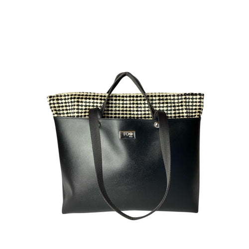 Shopper Black & Pied de Poule TOOitaly - Borsa Donna Pelle Italiana a Mano e Spalla