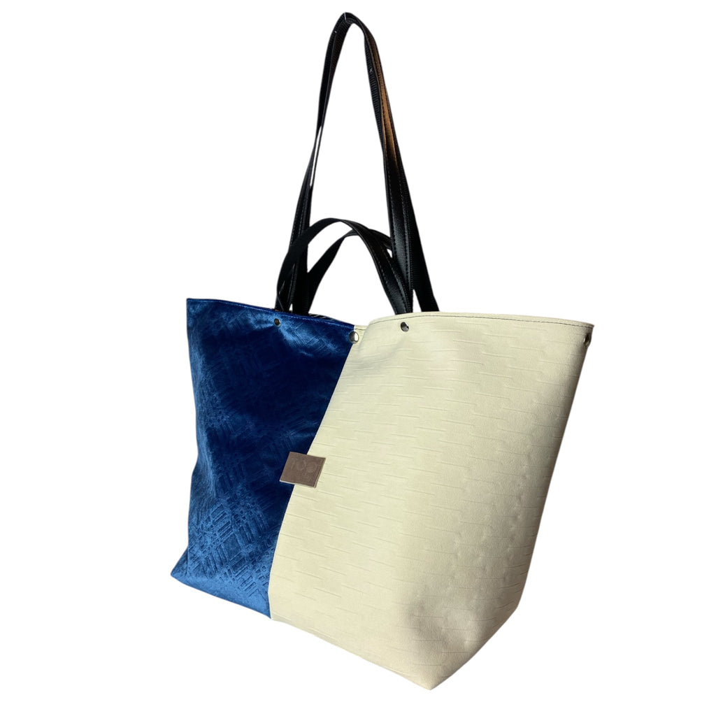 Tote Blue & Cream TOOitaly - Borsa Donna Pelle Italiana a Mano e Spalla