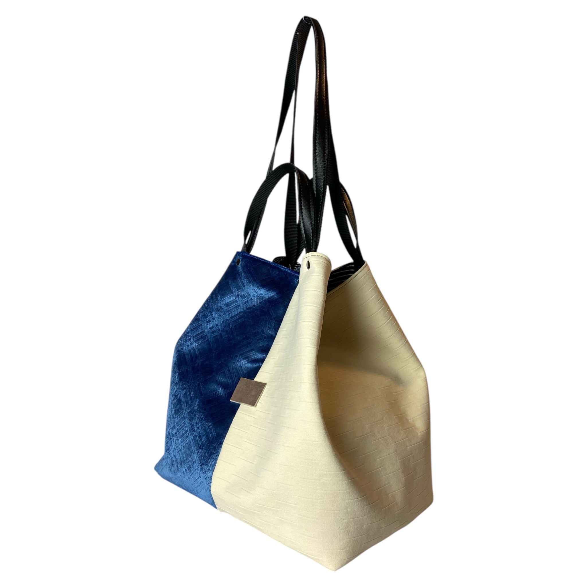 Tote Blue & Cream TOOitaly - Borsa Donna Pelle Italiana a Mano e Spalla