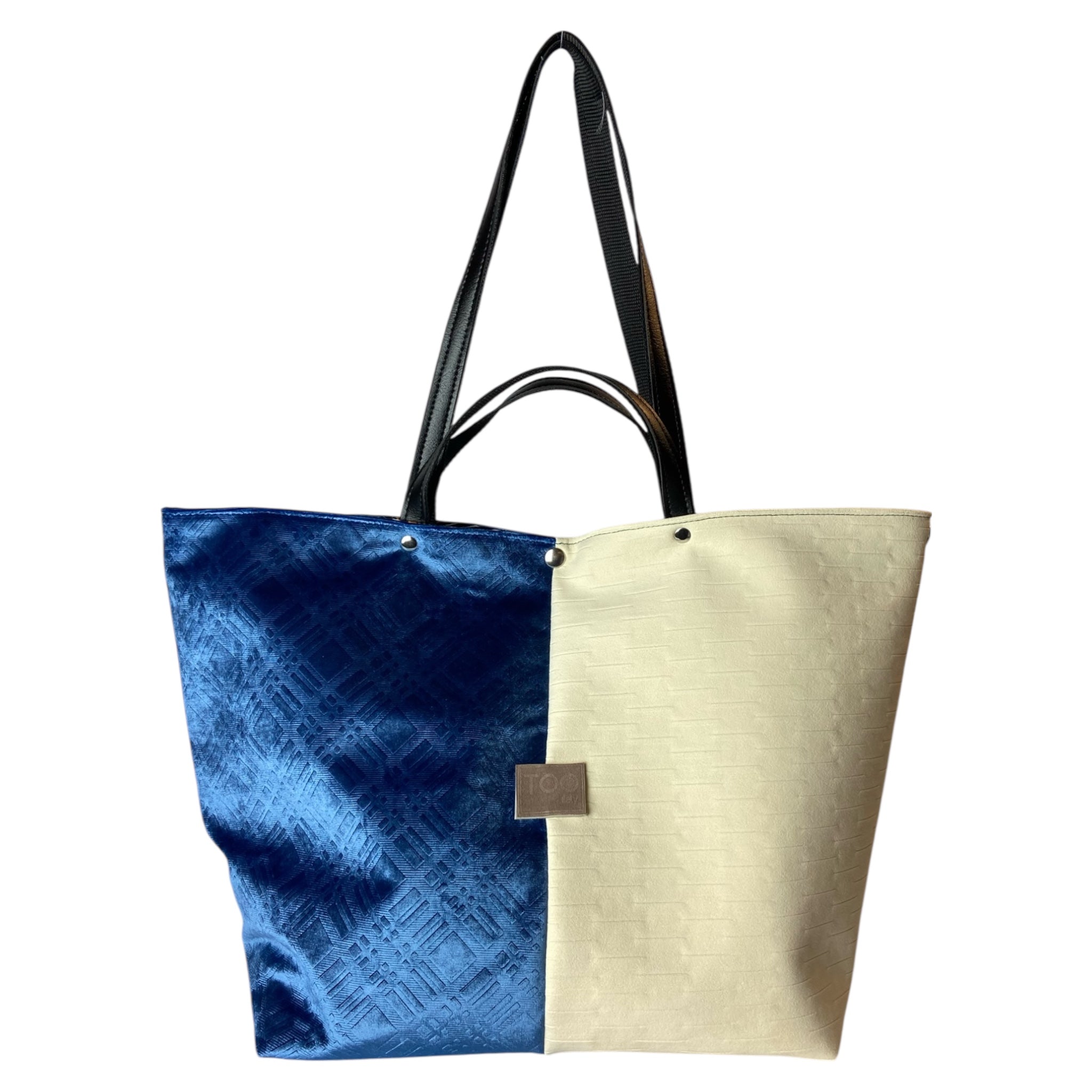 Tote Blue & Cream TOOitaly - Borsa Donna Pelle Italiana a Mano e Spalla