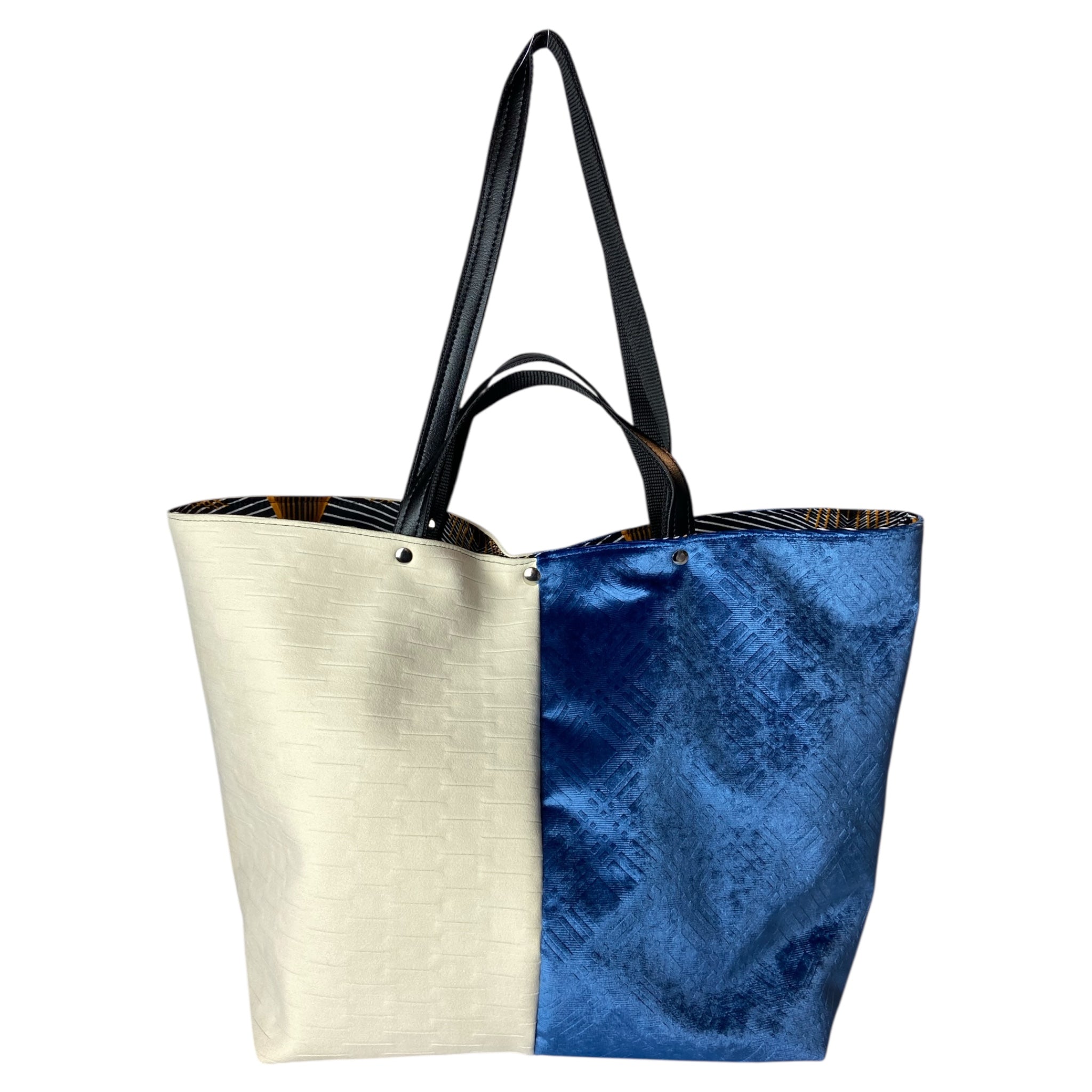 Tote Blue & Cream TOOitaly - Borsa Donna Pelle Italiana a Mano e Spalla