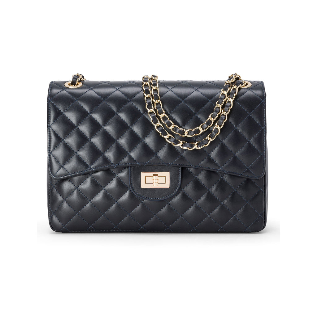 Borsa Donna a Spalla Blu Navy, in Vera Pelle, Made In Italy, Vivienne