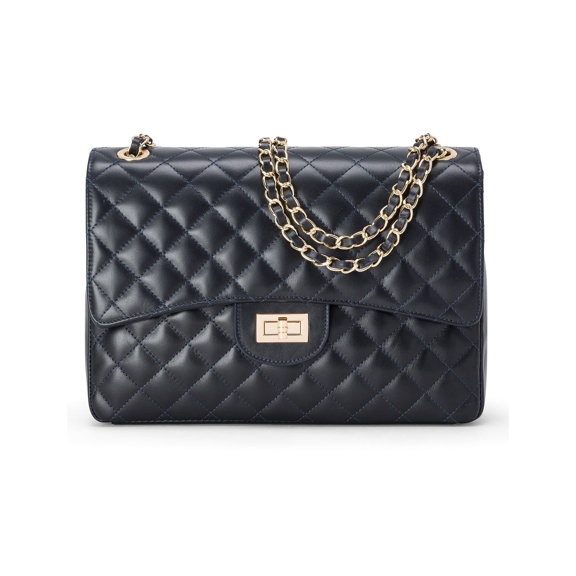 Borsa Donna a Spalla Blu Navy, in Vera Pelle, Made In Italy, Vivienne