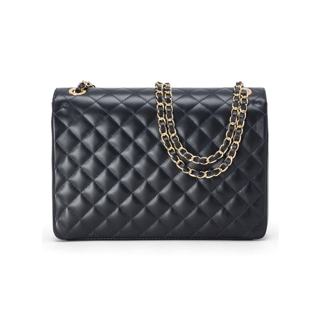 Borsa Donna a Spalla Blu Navy, in Vera Pelle, Made In Italy, Vivienne