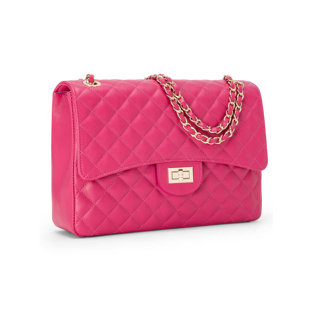 Borsa Donna a Spalla Fucsia, in Vera Pelle, Made In Italy, Vivienne