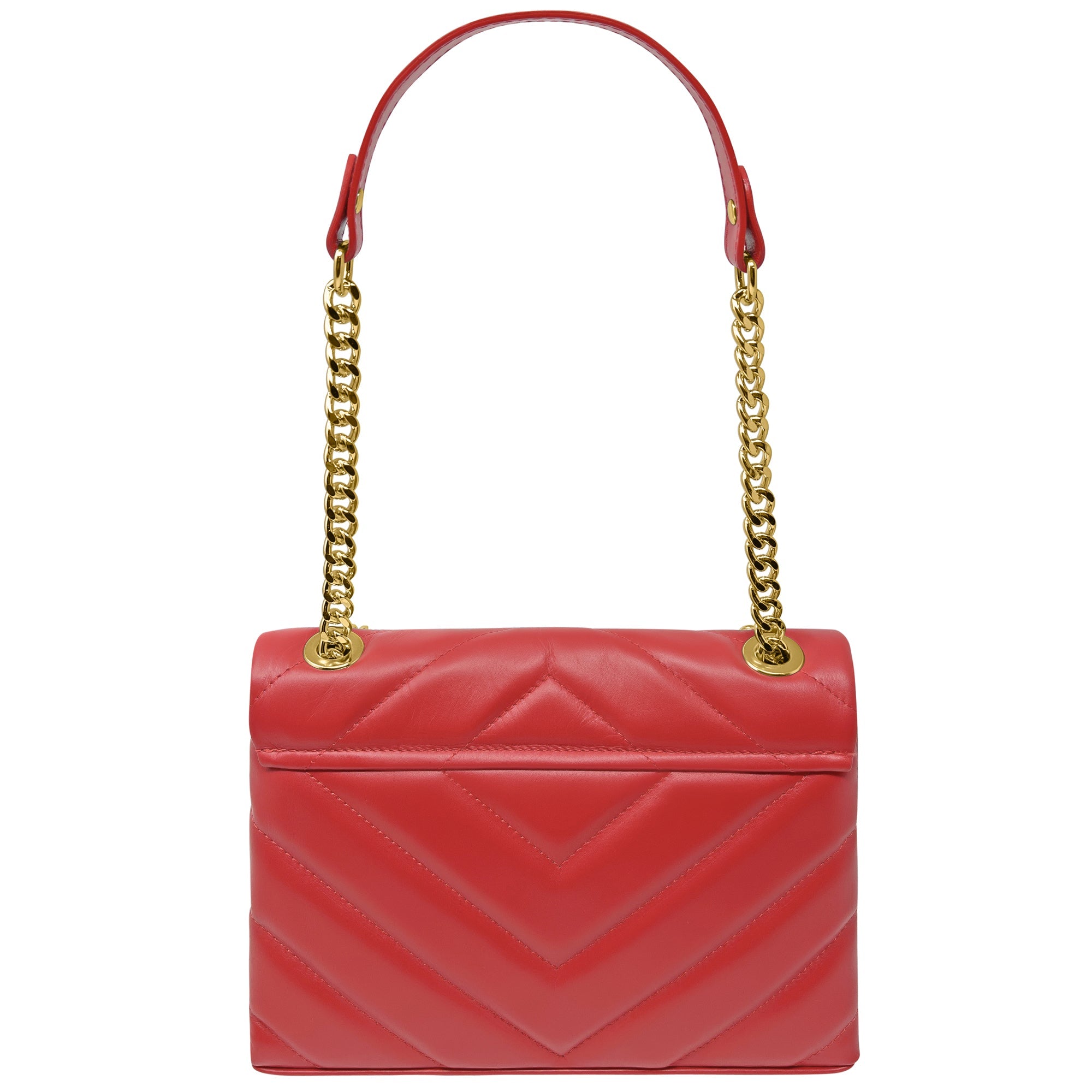 Borsa Donna a Spalla e Tracolla Rossa, In Vera Pelle, Made in Italy, Elda