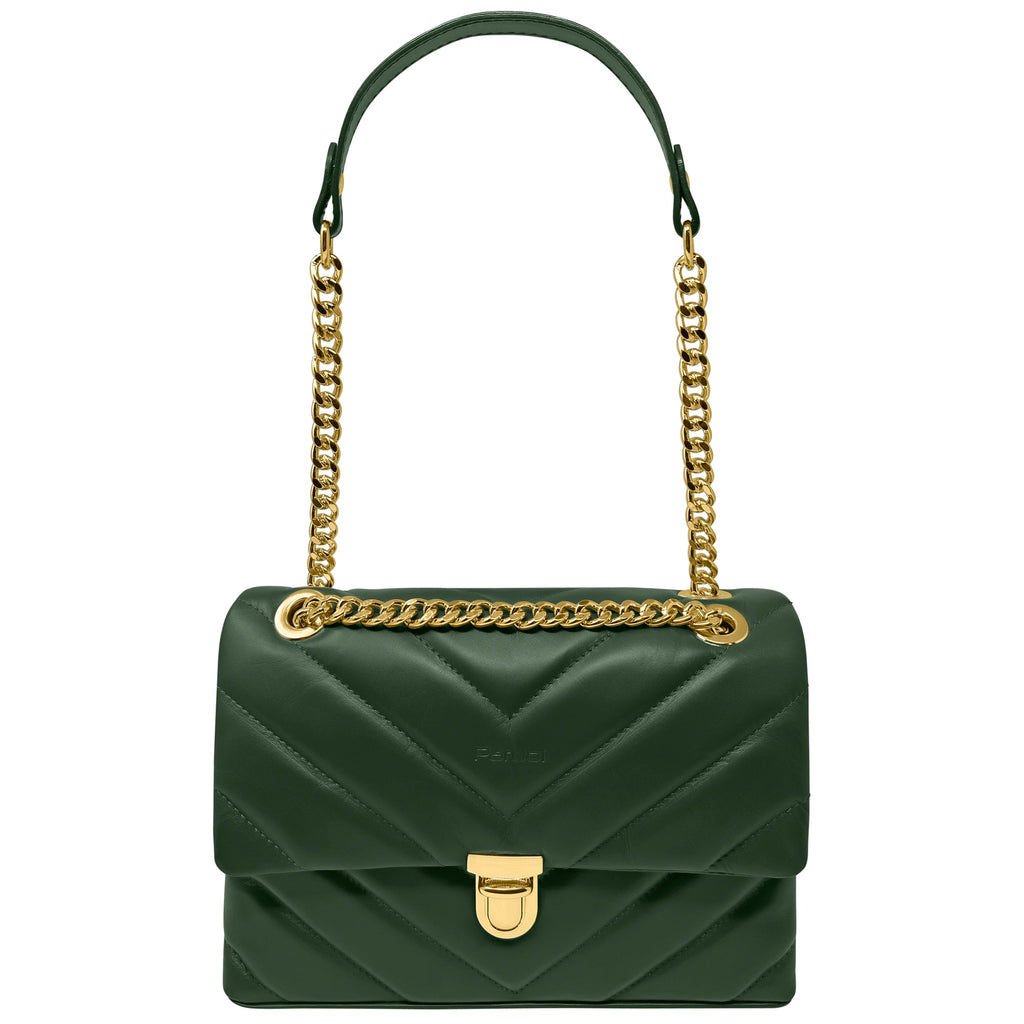 Borsa Donna a Spalla e Tracolla Verde, In Vera Pelle, Made in Italy, Elda