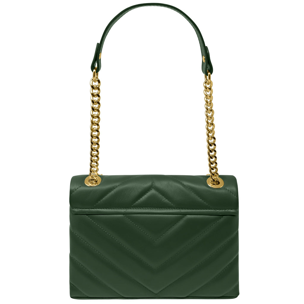Borsa Donna a Spalla e Tracolla Verde, In Vera Pelle, Made in Italy, Elda