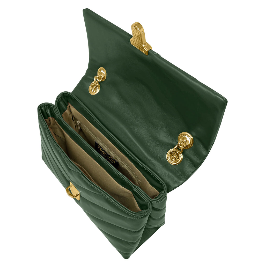Borsa Donna a Spalla e Tracolla Verde, In Vera Pelle, Made in Italy, Elda