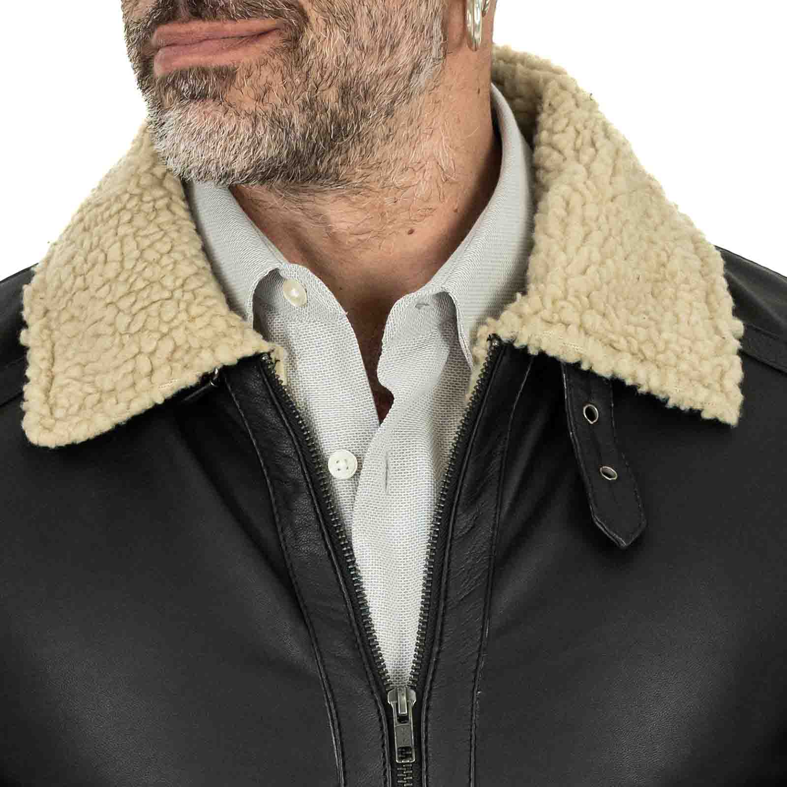 Giacca Biker In Vera Pelle Nero Interno Nero Uomo Slim In Stile Montone Collo Con Fibbia Rindway