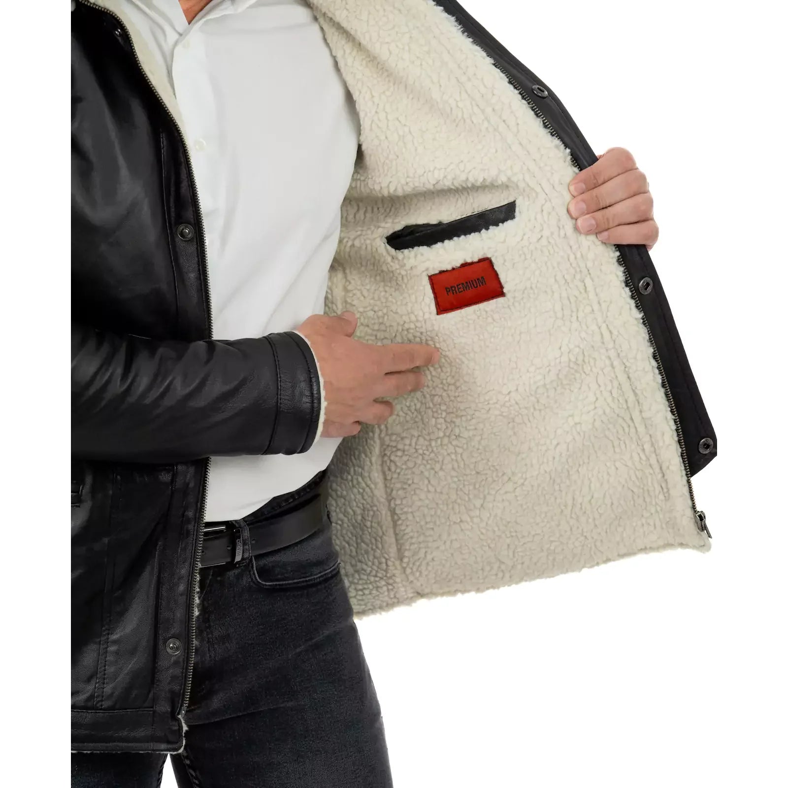 Cappotto Giacca Vera Pelle Nera Uomo Montone - Cappuccio Removibile