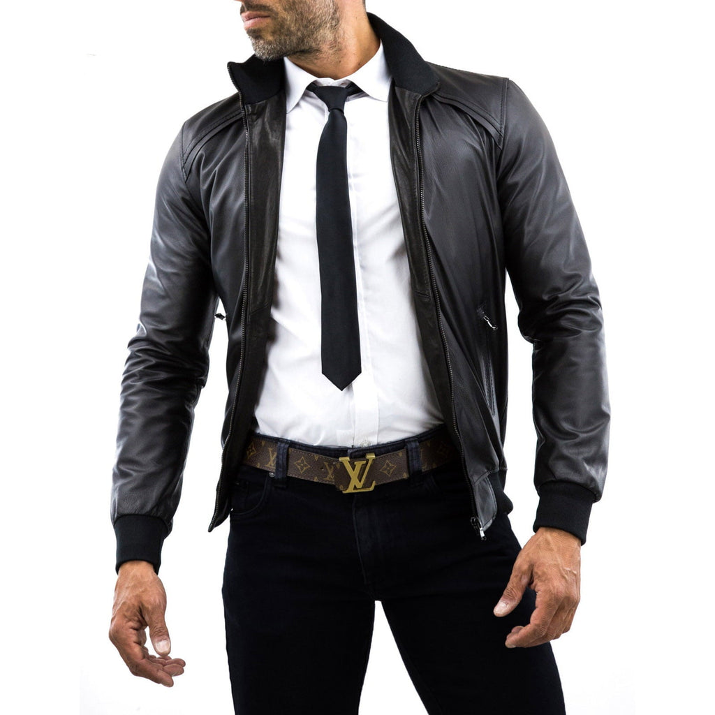 Giubbotto Bomber Vera Pelle Nero Uomo Slim - Made in Italy | Rindway