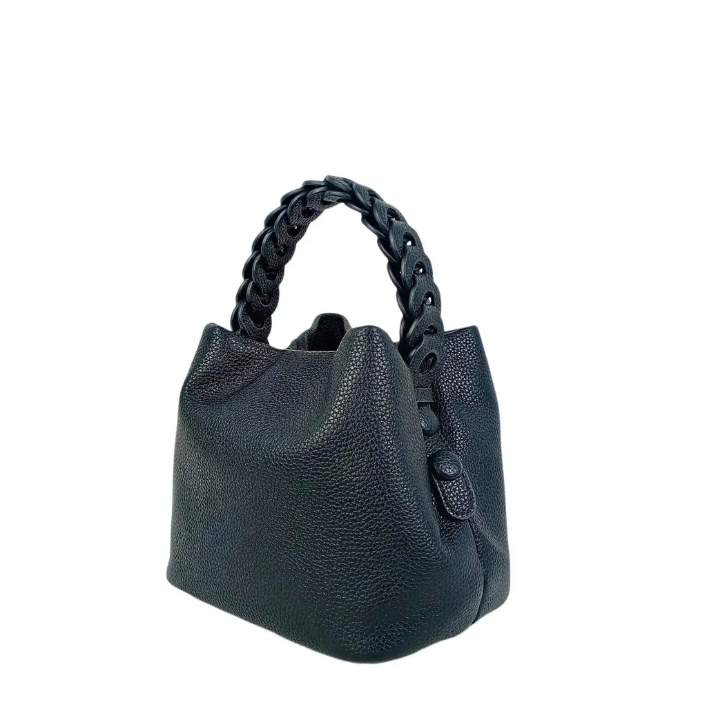 Borsa a Secchiello in Pelle Gialla con Manico Intrecciato - Stile Donna