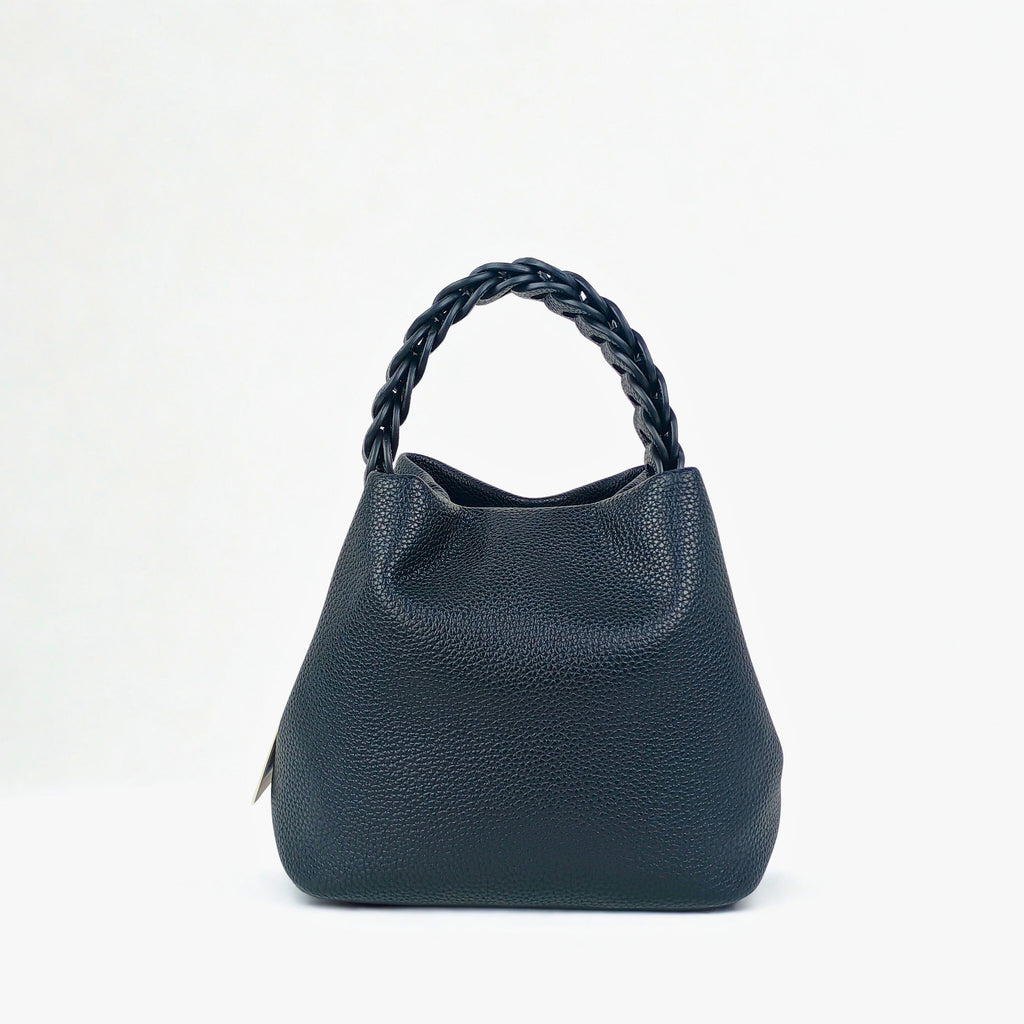 Borsa a Secchiello in Pelle Gialla con Manico Intrecciato - Stile Donna