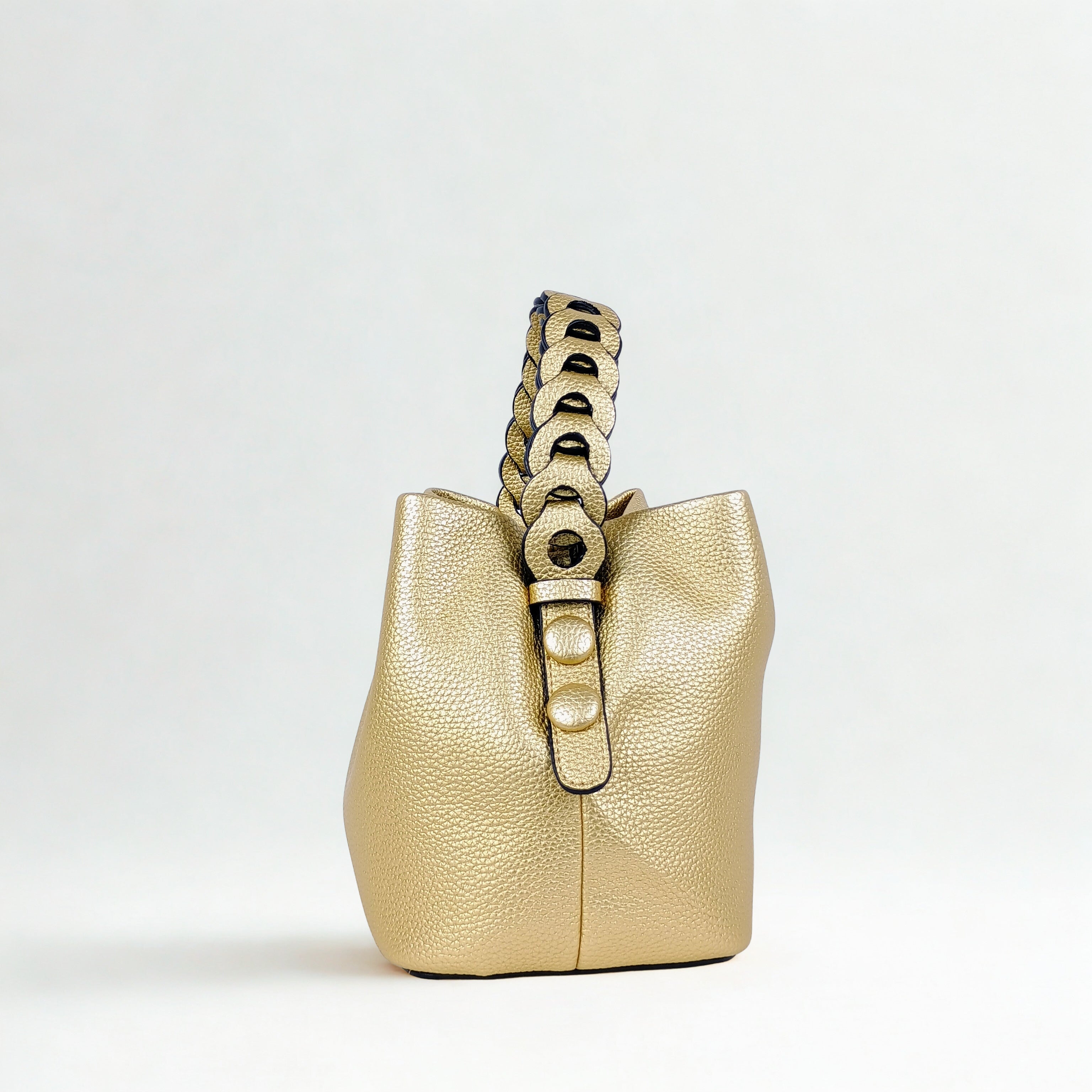 Borsa a Secchiello in Pelle Gialla con Manico Intrecciato - Stile Donna