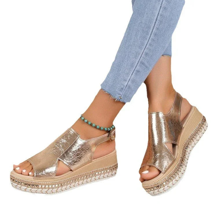 Women's Plus Size Rope Bottom Platform Sandals - VAleG
