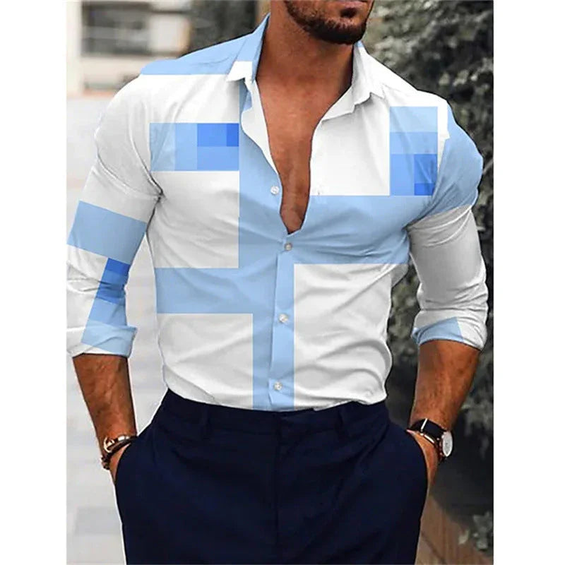 Men's Gradient 3D Printed Long-sleeved Shirt - VAleG