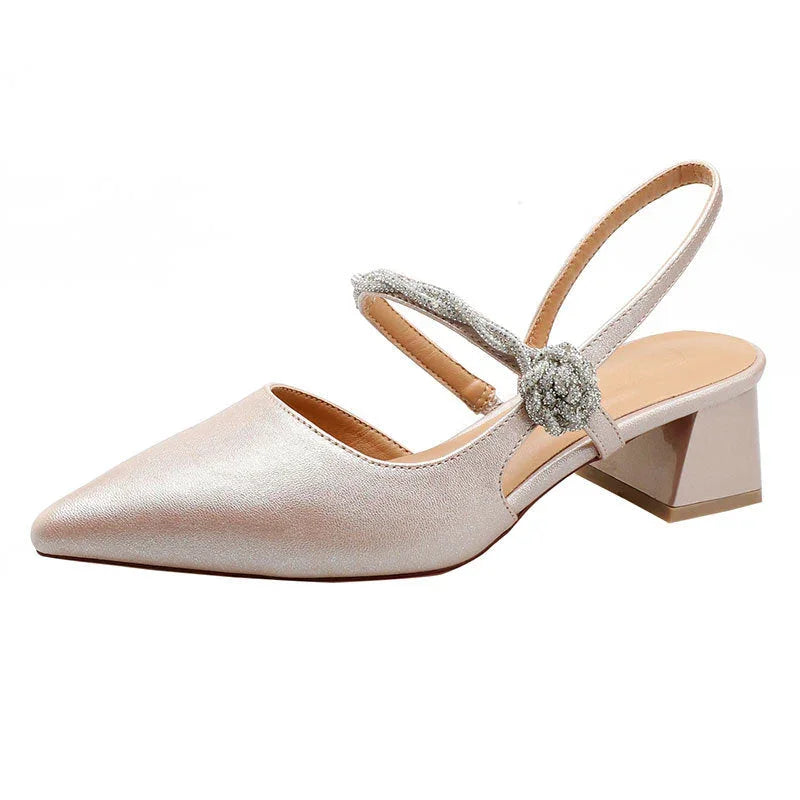 Chunky Heel Silver With Pointed Toe High Heels - VAleG