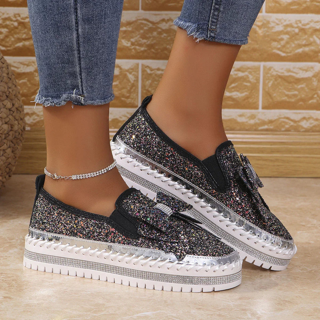 Plus Size Rhinestone Platform Loafers Women - VAleG