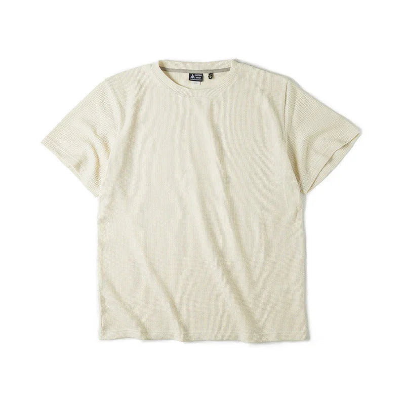 Waffle Round Neck Knitted Short Sleeve T-shirt Half Sleeve Bottoming Shirt - VAleG