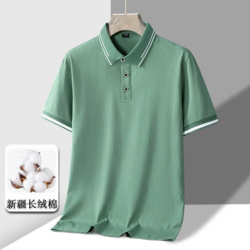 Men's Short-sleeved T-shirt Full Cotton Thin Section Business Lapel - VAleG