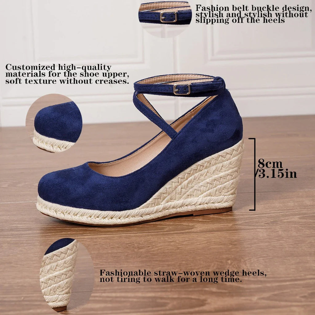 Straw Woven Wedge Closed Toe High Heels - VAleG