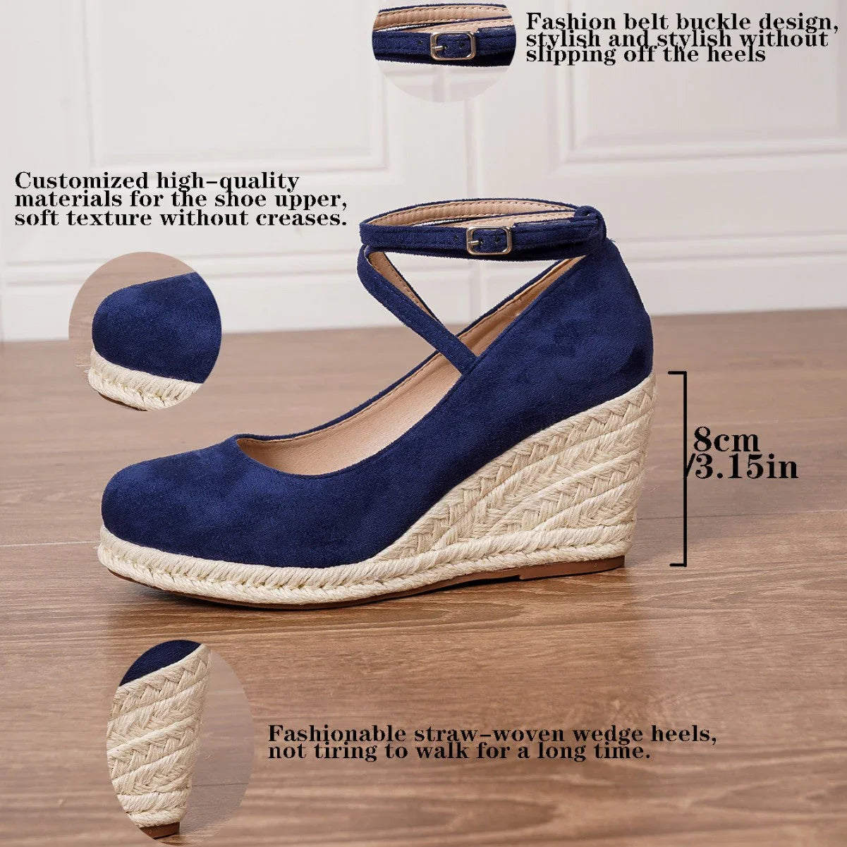 Straw Woven Wedge Closed Toe High Heels - VAleG