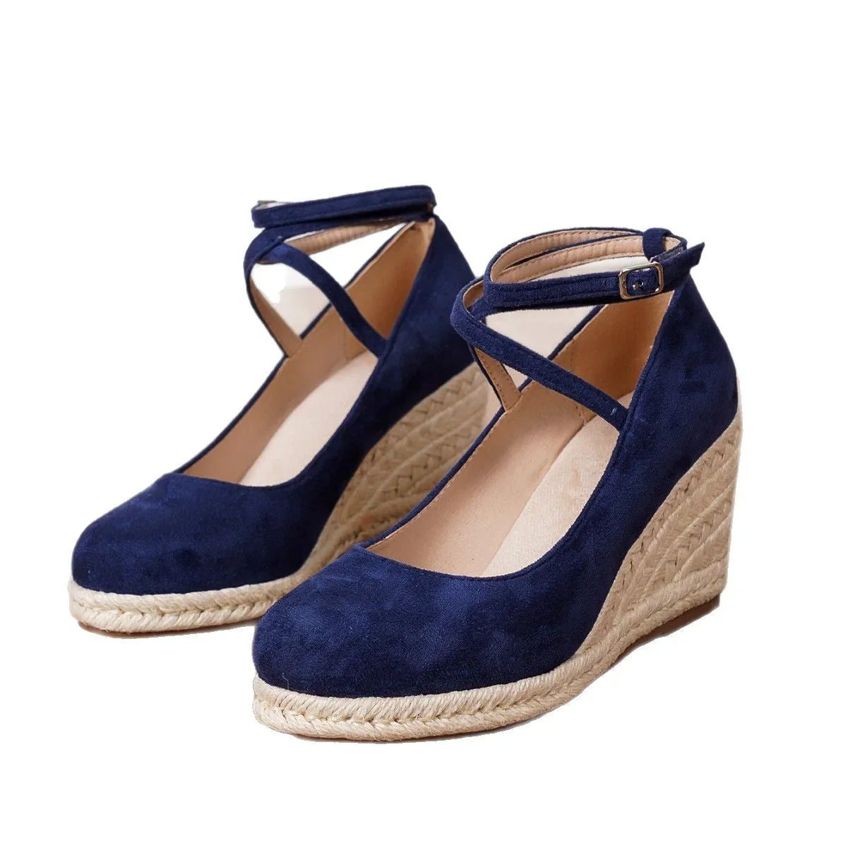 Straw Woven Wedge Closed Toe High Heels - VAleG
