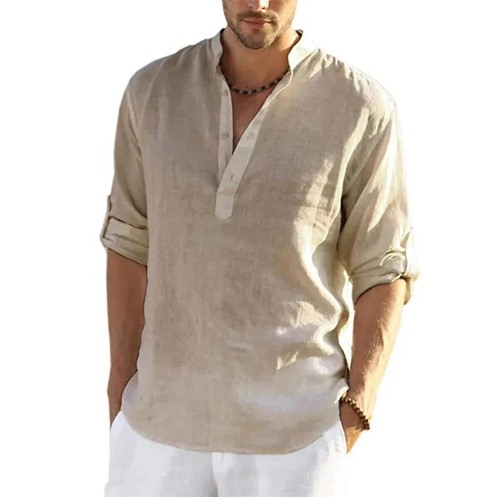Casual Linen Shirt Solid Color - VAleG